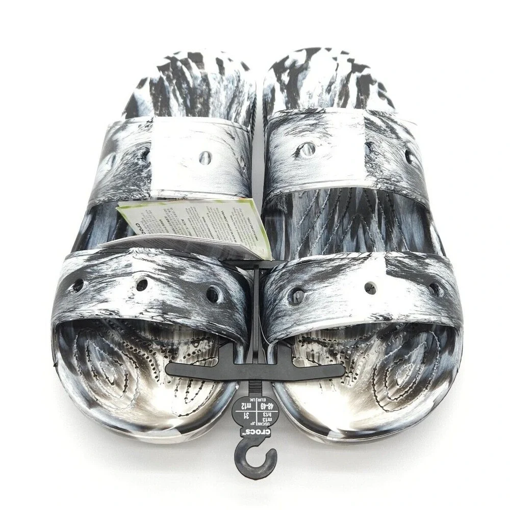 Crocs Classic Mens Size 13 Marbled White Black Slides Slip On Sandals New 207701